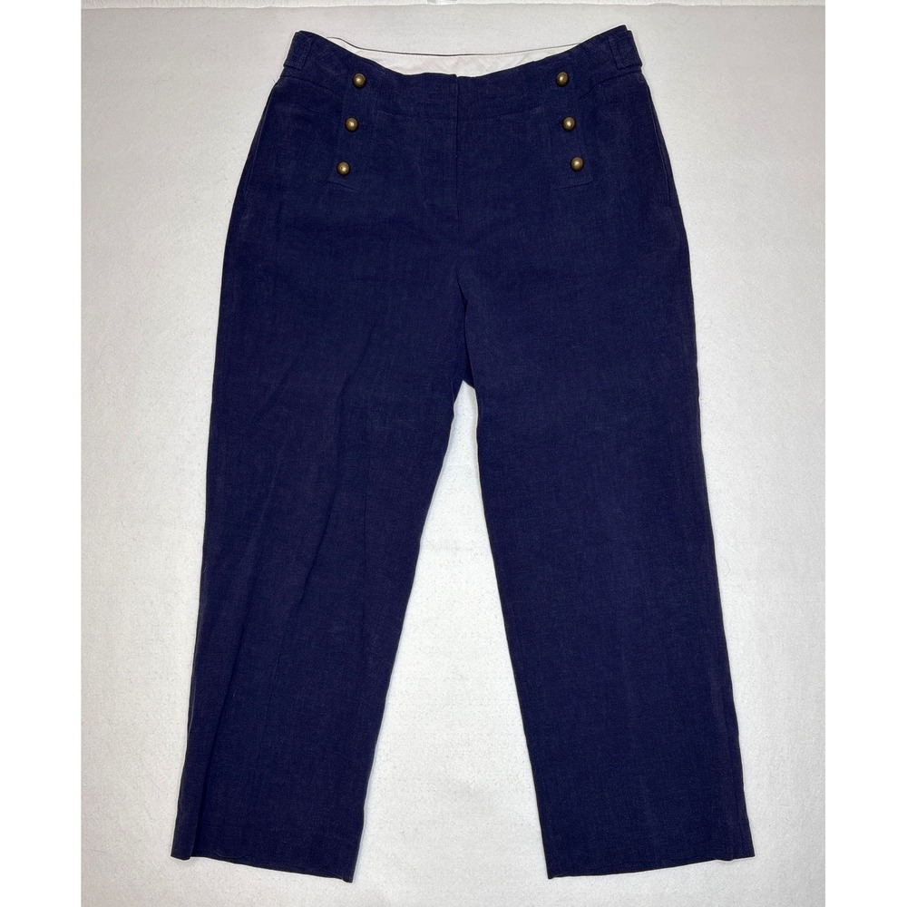 Soft Surroundings Women Linen Blend Pants Sailor Wide Leg 6 Navy Blue